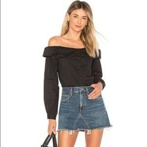 Revolve L'Academie The Nina Black Shirt Button Up Off The Shoulder‎ XS